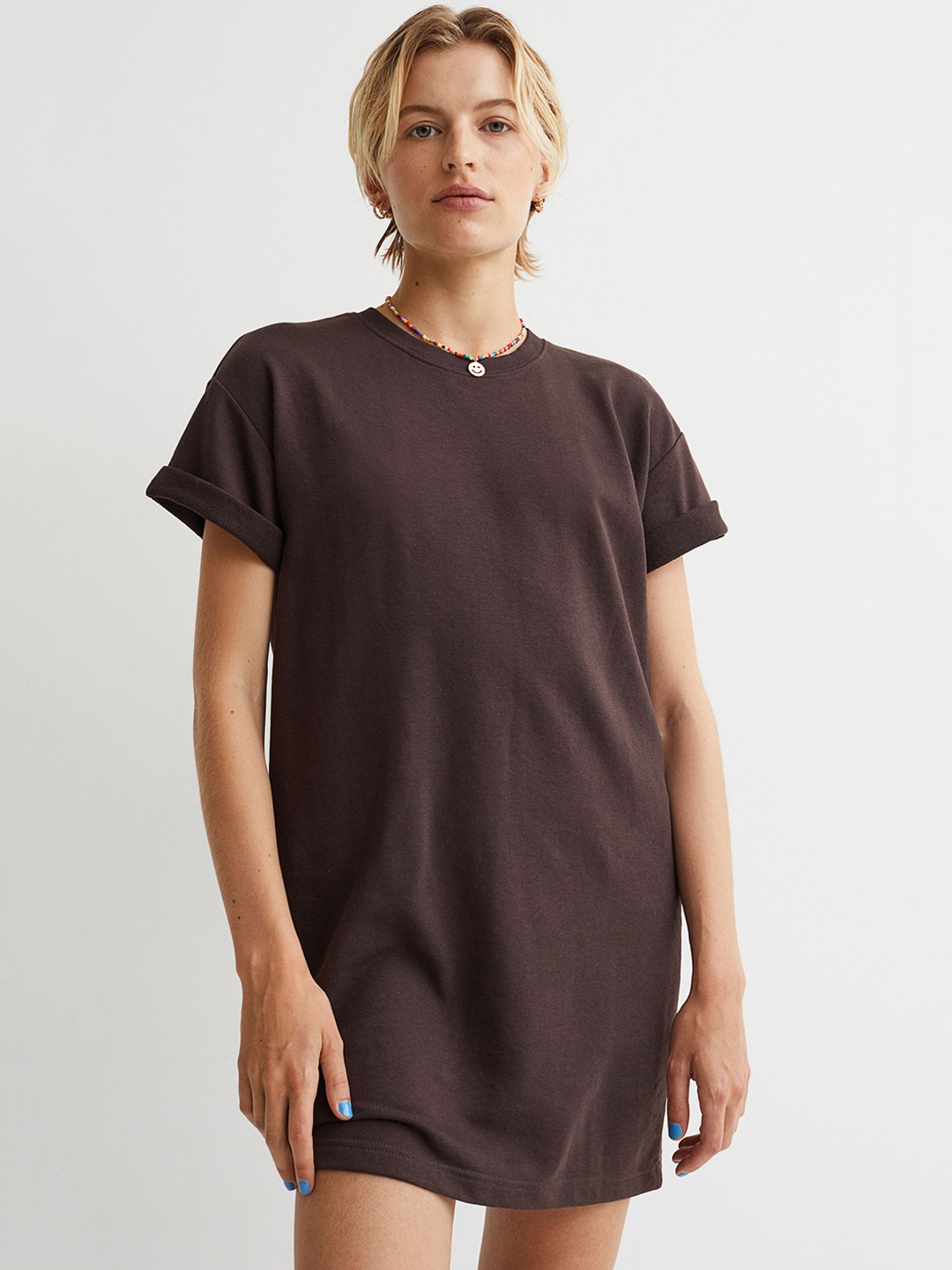H&M Brown Women Cotton T-shirt dress