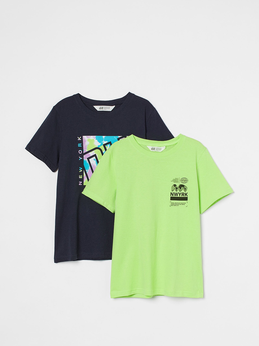 HM Boys Green Blue 2-pack cotton Pure Cotton T-shirts