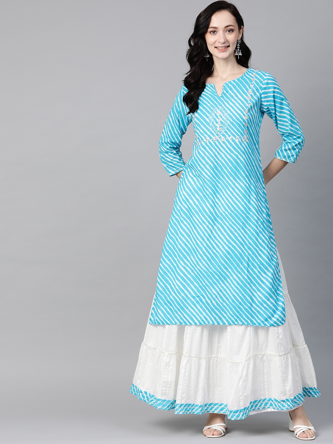 Readiprint Fashions Women White Leheriya Striped Regular Gotta Patti Pure Cotton Kurta with Skirt
Readiprint Fashions Women White Leheriya Striped Regular Gotta Patti Pure Cotton Kurta with Skirt