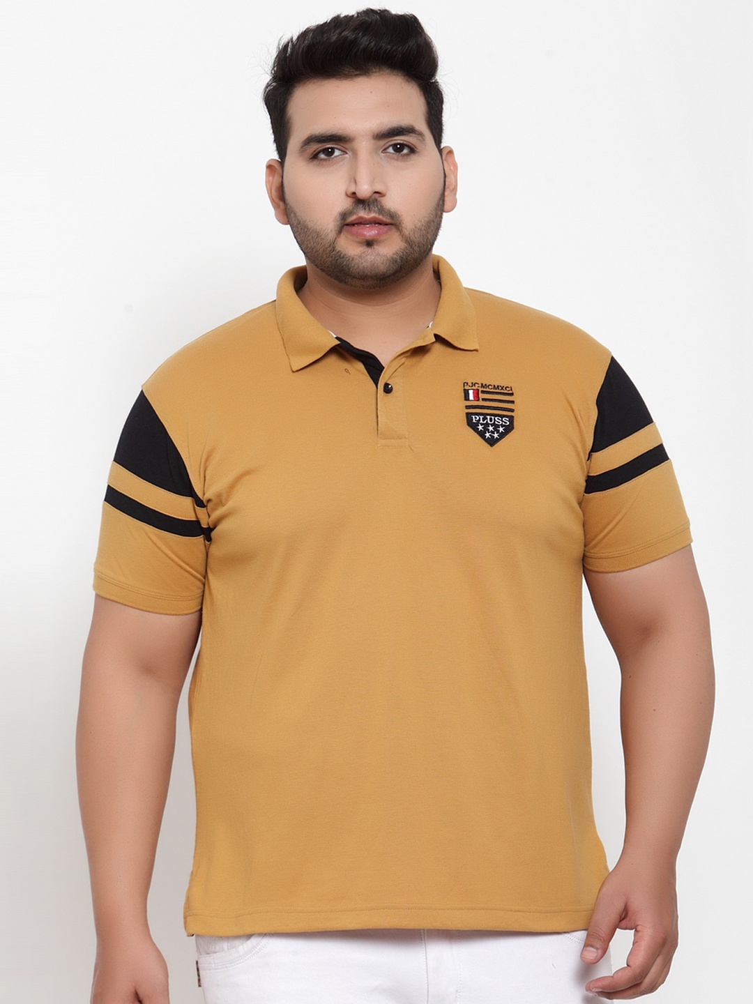 plusS Men Mustard Yellow Typography Printed Polo Collar Applique Pure Cotton T-shirt
plusS Men Mustard Yellow Typography Printed Polo Collar Applique Pure Cotton T-shirt