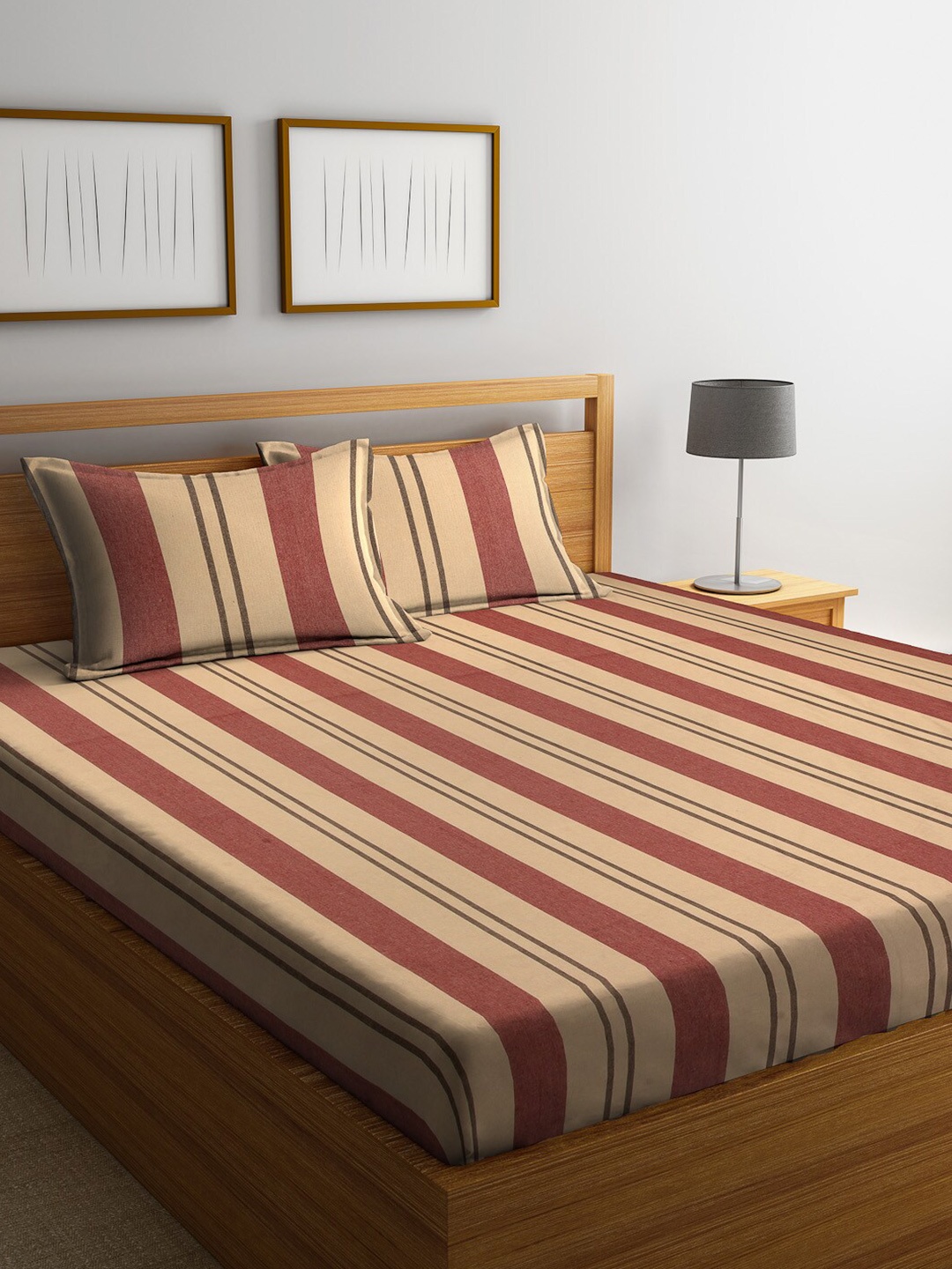 Arrabi Maroon & Beige Striped 300 TC Super King Cotton Bedsheet with 2 Pillow Covers
Arrabi Maroon & Beige Striped 300 TC Super King Cotton Bedsheet with 2 Pillow Covers