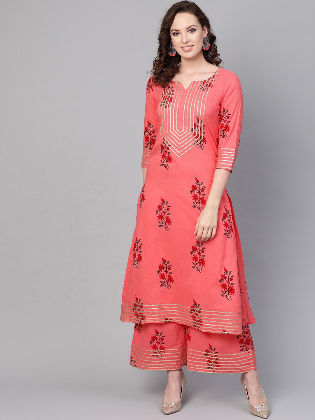 Idalia Women Coral Floral Printed Regular Gotta Patti Pure Cotton Kurta with Palazzos
Idalia Women Coral Floral Printed Regular Gotta Patti Pure Cotton Kurta with Palazzos