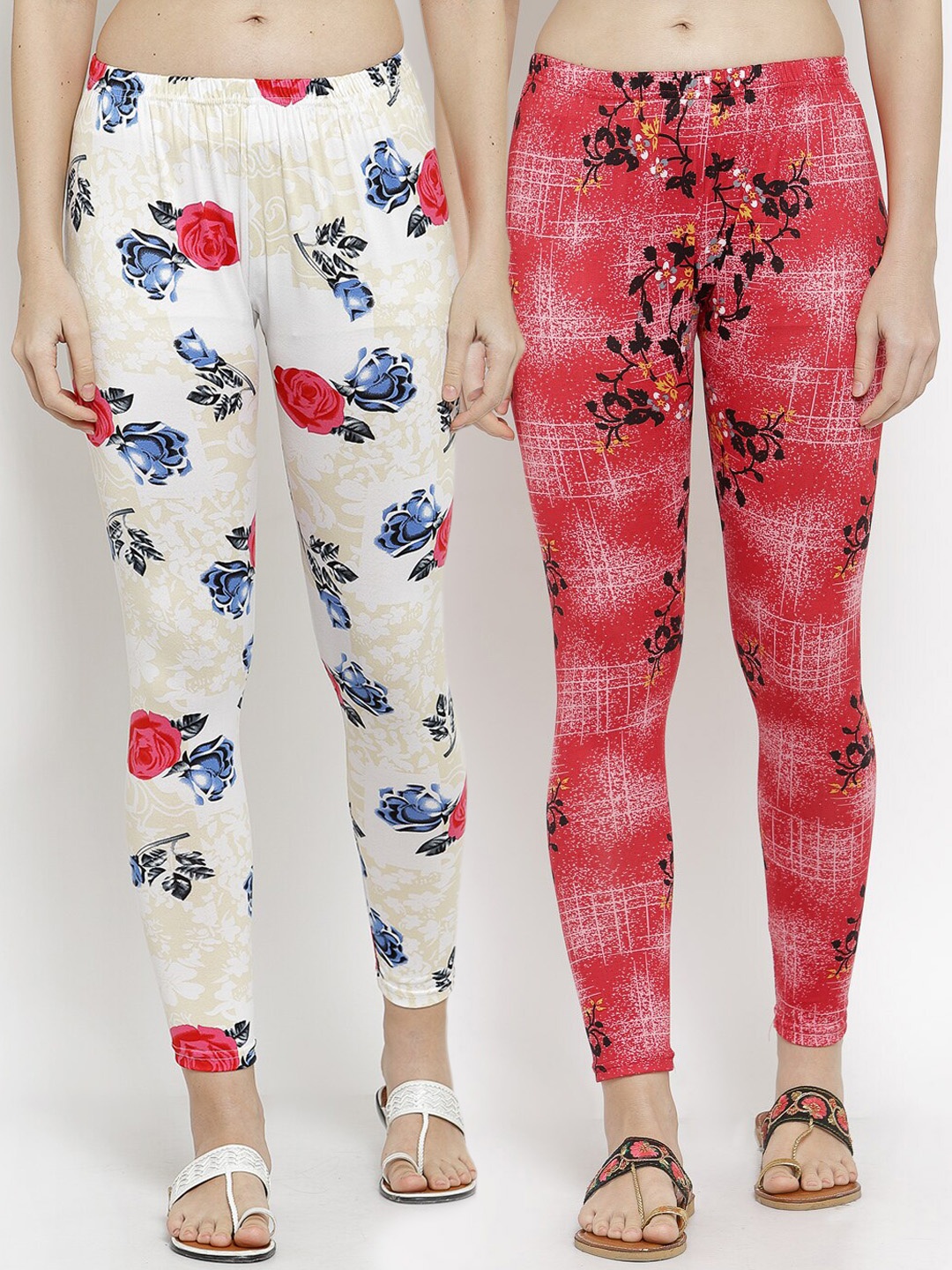 KLOTTHE Women Pack Of 2 Printed Ankle-Length Leggings, Red
