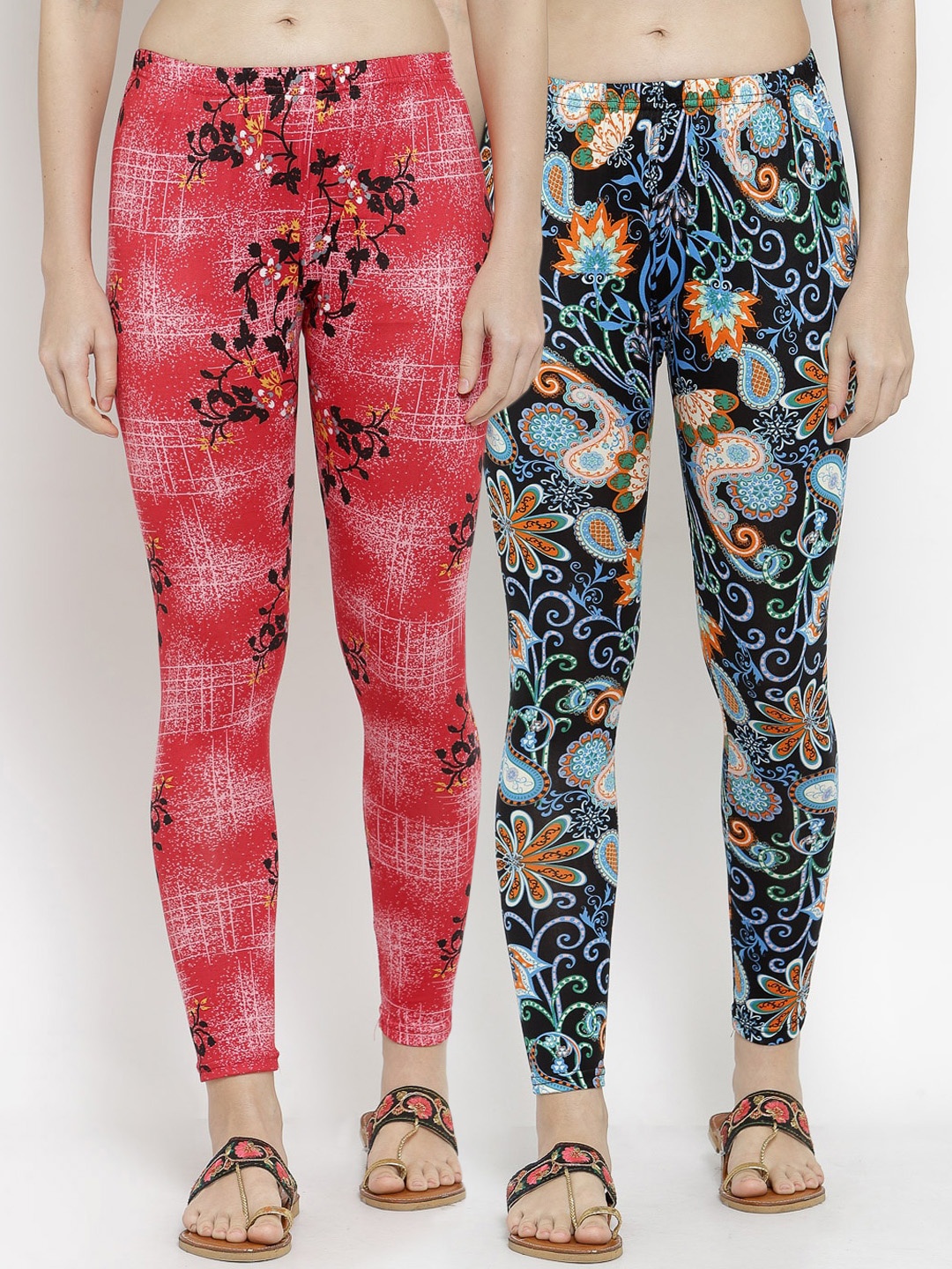 KLOTTHE Women Pack Of 2 Printed Ankle-Length Leggings, Red