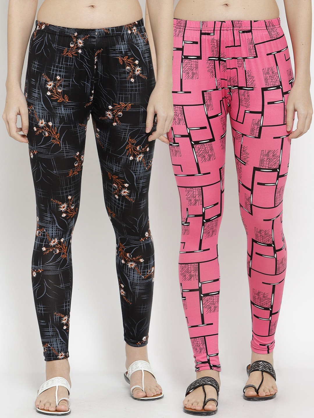 KLOTTHE Women Pack Of 2 Printed Ankle-Length Leggings, Black