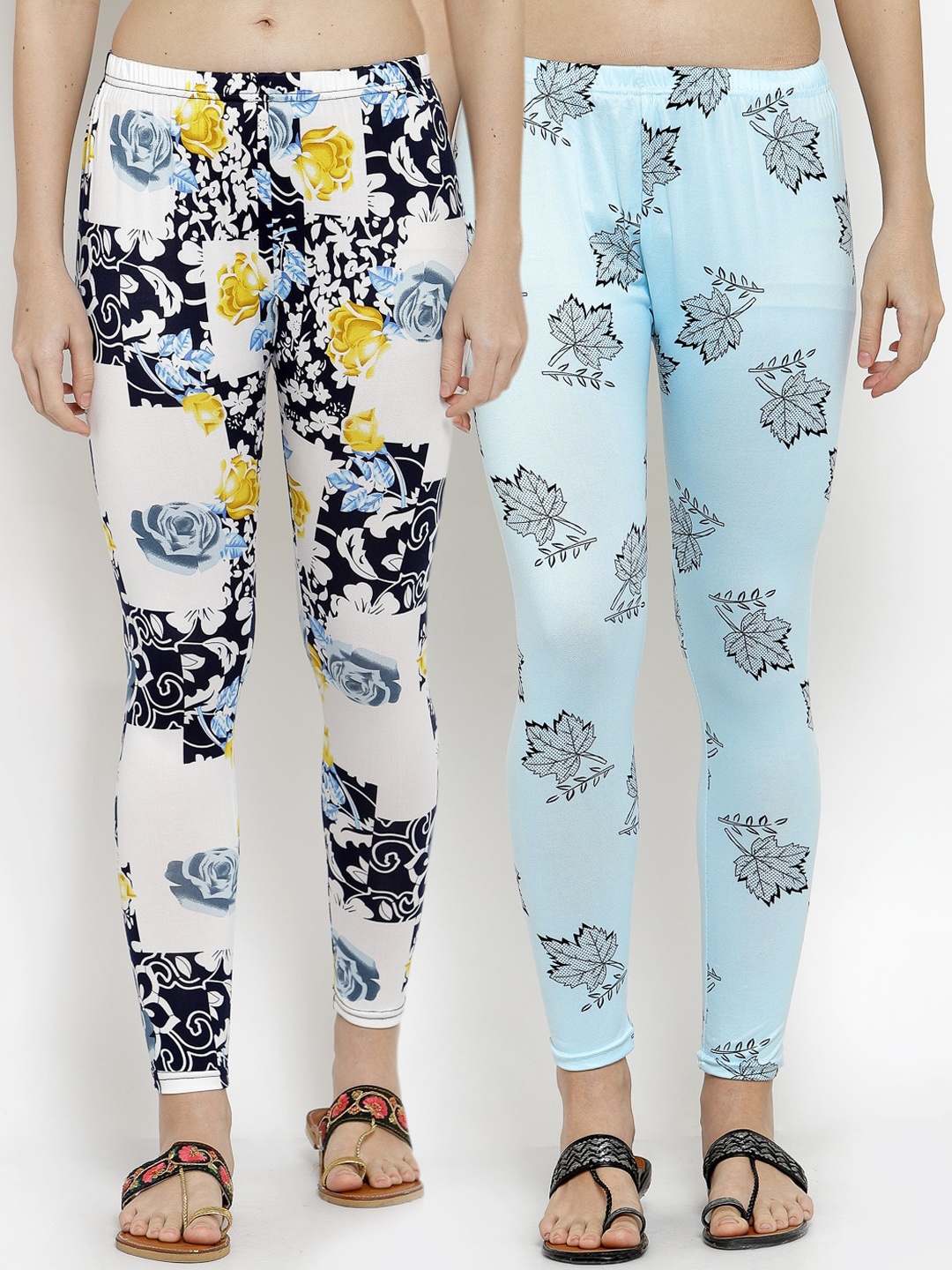 KLOTTHE Women Pack Of 2 Printed Ankle-Length Leggings, White