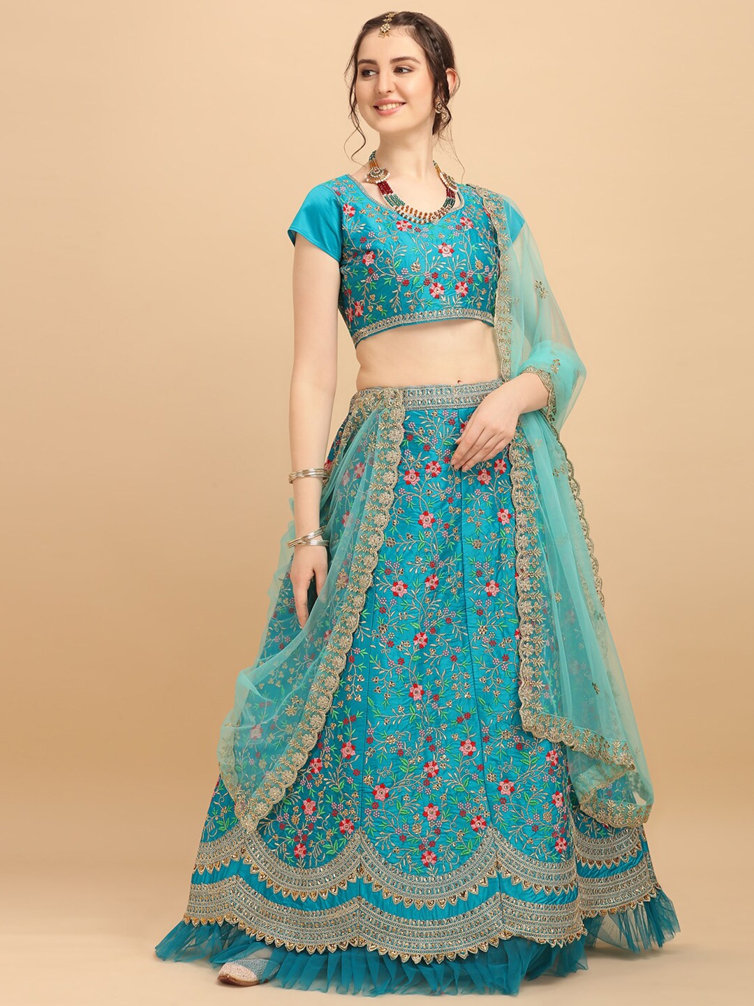 Amrutam Fab Turquoise Blue & Pink Embroidered Thread Work Ready to Wear Lehenga & Unstitched Blouse With
Amrutam Fab Turquoise Blue & Pink Embroidered Thread Work Ready to Wear Lehenga & Unstitched Blouse With