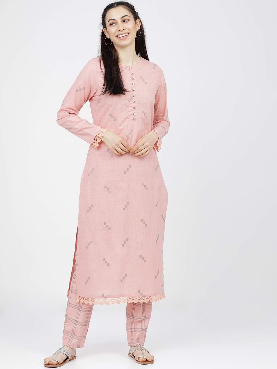 Vishudh Women Peach-Coloured Printed Regular Pure Cotton Kurta With Trousers
Vishudh Women Peach-Coloured Printed Regular Pure Cotton Kurta With Trousers