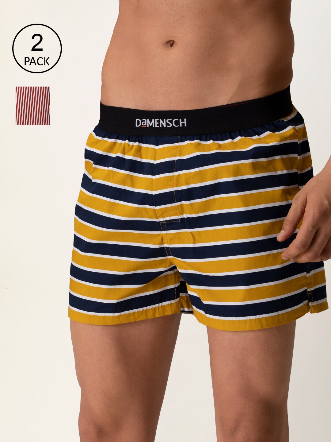 DAMENSCH Men Pack Of 2 Striped Pure Cotton Ultra-Light Everyday Inner Boxers, Mustard
DAMENSCH Men Pack Of 2 Striped Pure Cotton Ultra-Light Everyday Inner Boxers, Mustard