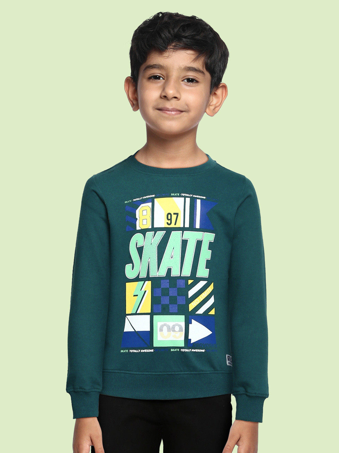 Provogue Boys Teal Green Typography Printed Cotton Sweatshirt 
Provogue Boys Teal Green Typography Printed Cotton Sweatshirt