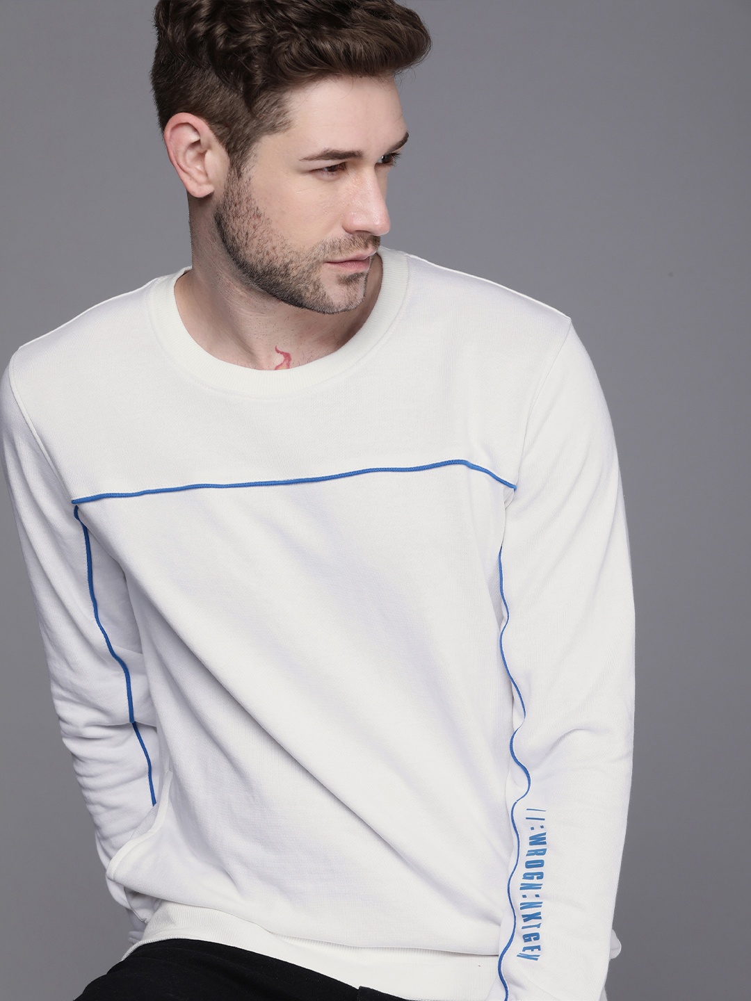 WROGN Men White Printed Detail Sweatshirt