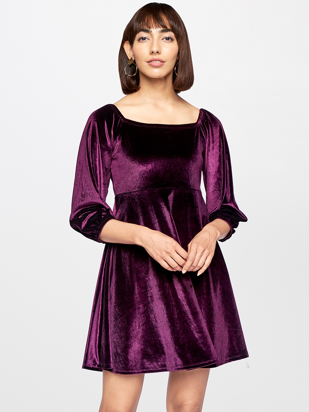 AND Purple Solid A-Line Party Dress