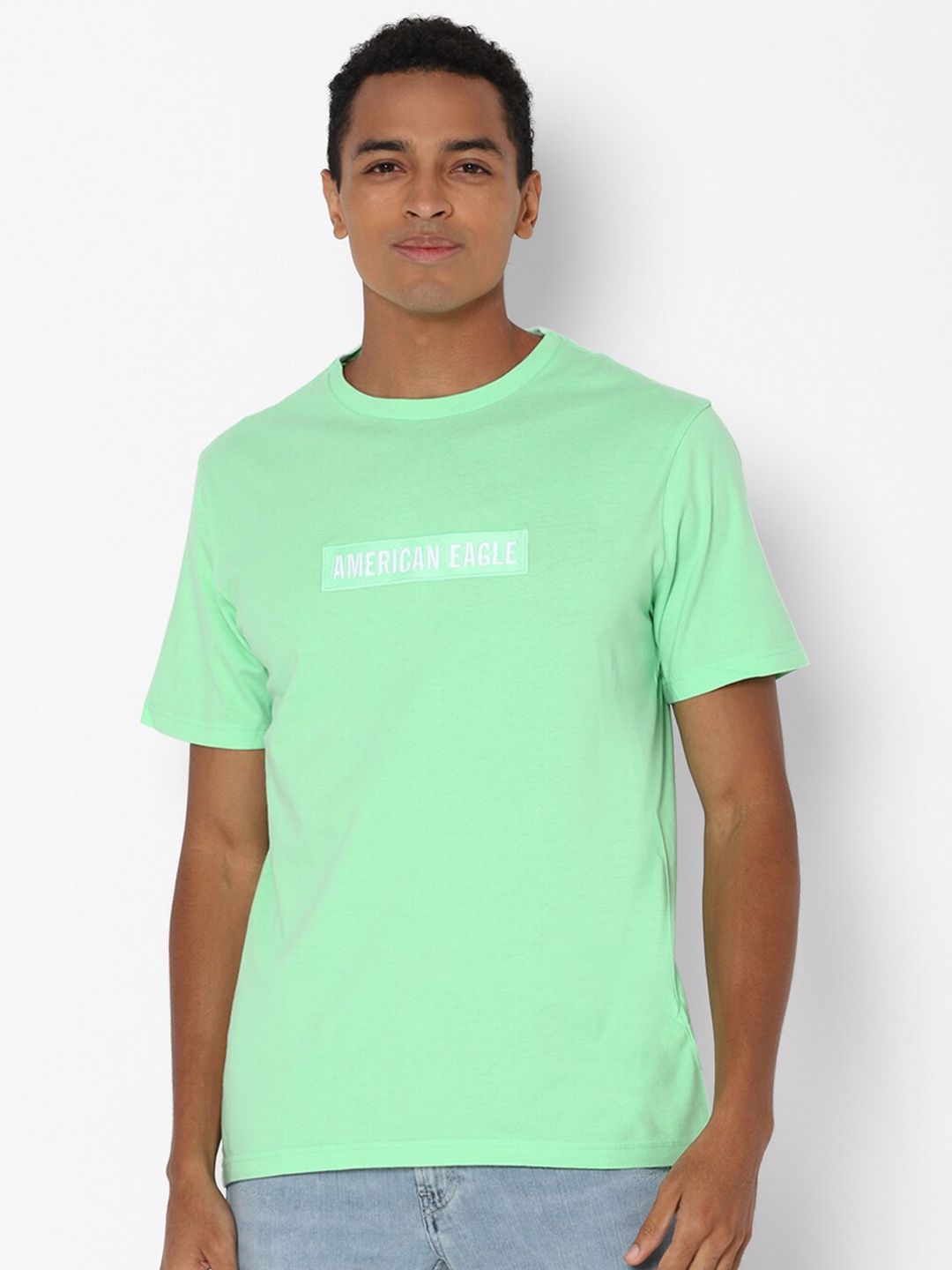 AMERICAN EAGLE OUTFITTERS Men Green Typography Printed Cotton Pure Cotton T-shirt