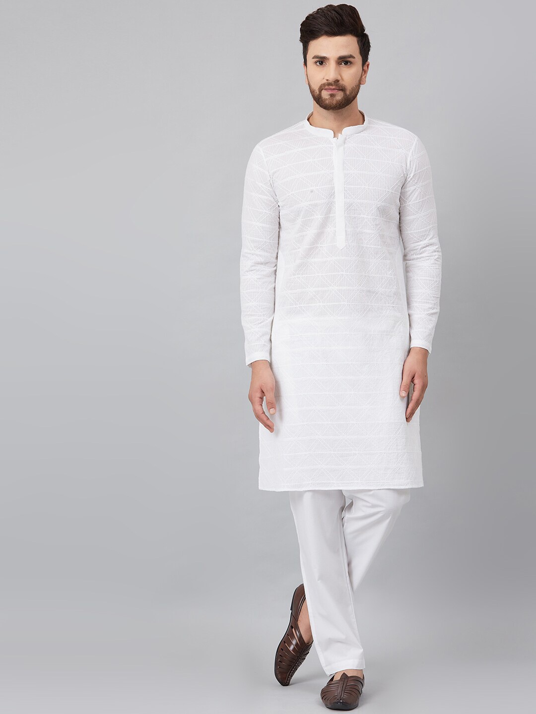 See Designs Men White White Chikankari Embroidered Regular Pure Cotton Kurta with Pyjamas
See Designs Men White White Chikankari Embroidered Regular Pure Cotton Kurta with Pyjamas