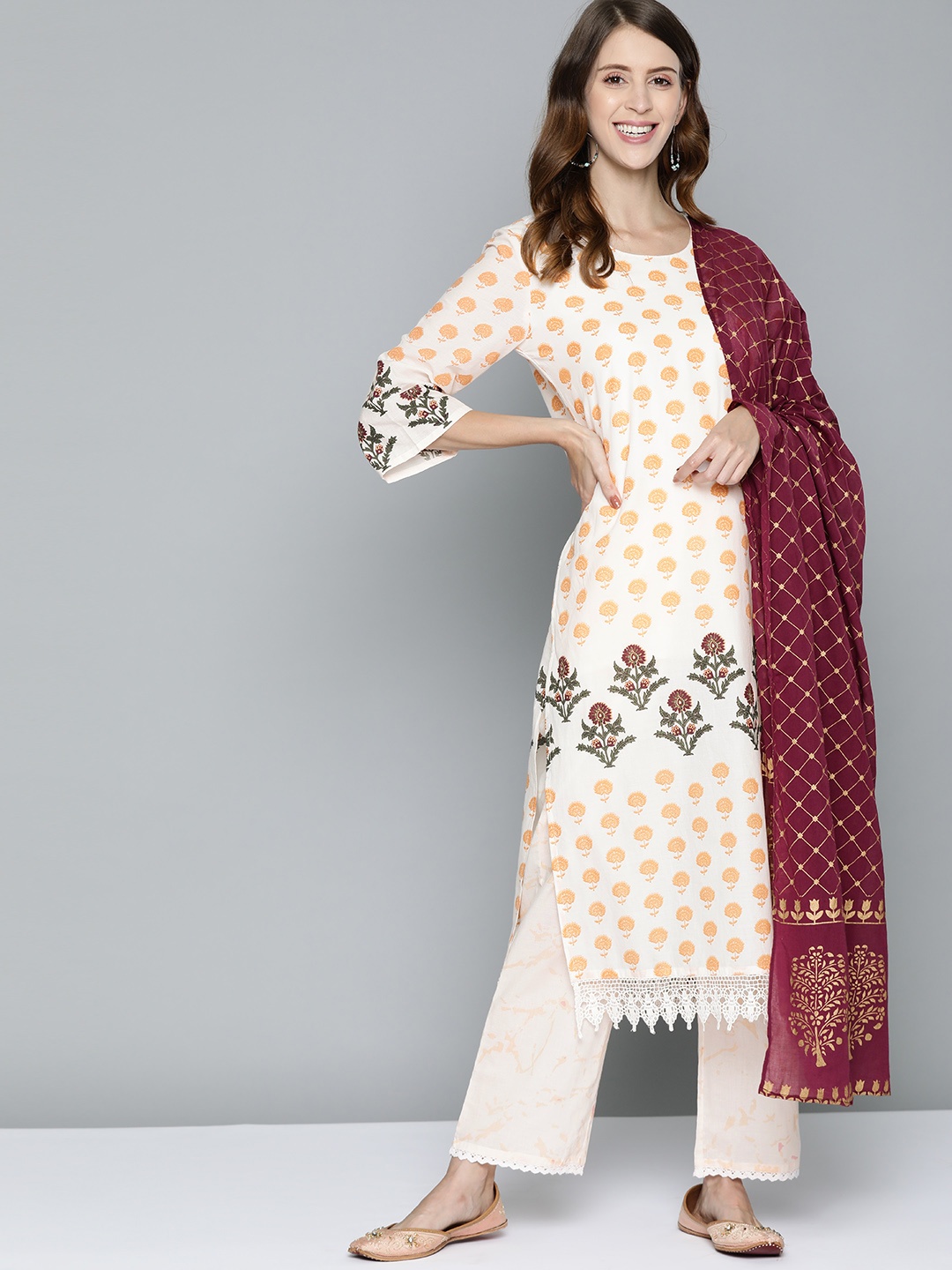 HERE&NOW Women Off White & Yellow Ethnic Motifs Print Pure Cotton Kurta with Palazzos
HERE&NOW Women Off White & Yellow Ethnic Motifs Print Pure Cotton Kurta with Palazzos