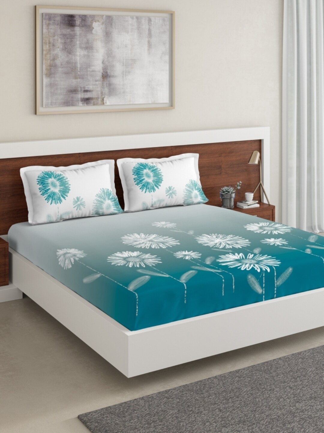DDecor Turquoise Blue & White Floral Printed 140 TC King Bedsheet with 2 Pillow Covers
DDecor Turquoise Blue & White Floral Printed 140 TC King Bedsheet with 2 Pillow Covers