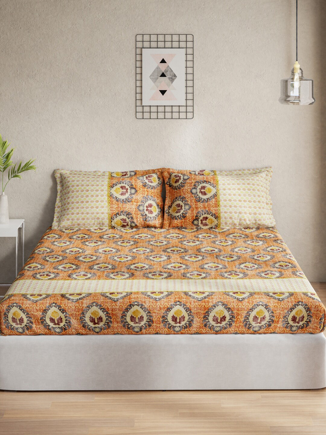 DDecor Orange & Cream-Coloured Ethnic Motifs 140 TC Queen Bedsheet with 2 Pillow Covers
DDecor Orange & Cream-Coloured Ethnic Motifs 140 TC Queen Bedsheet with 2 Pillow Covers