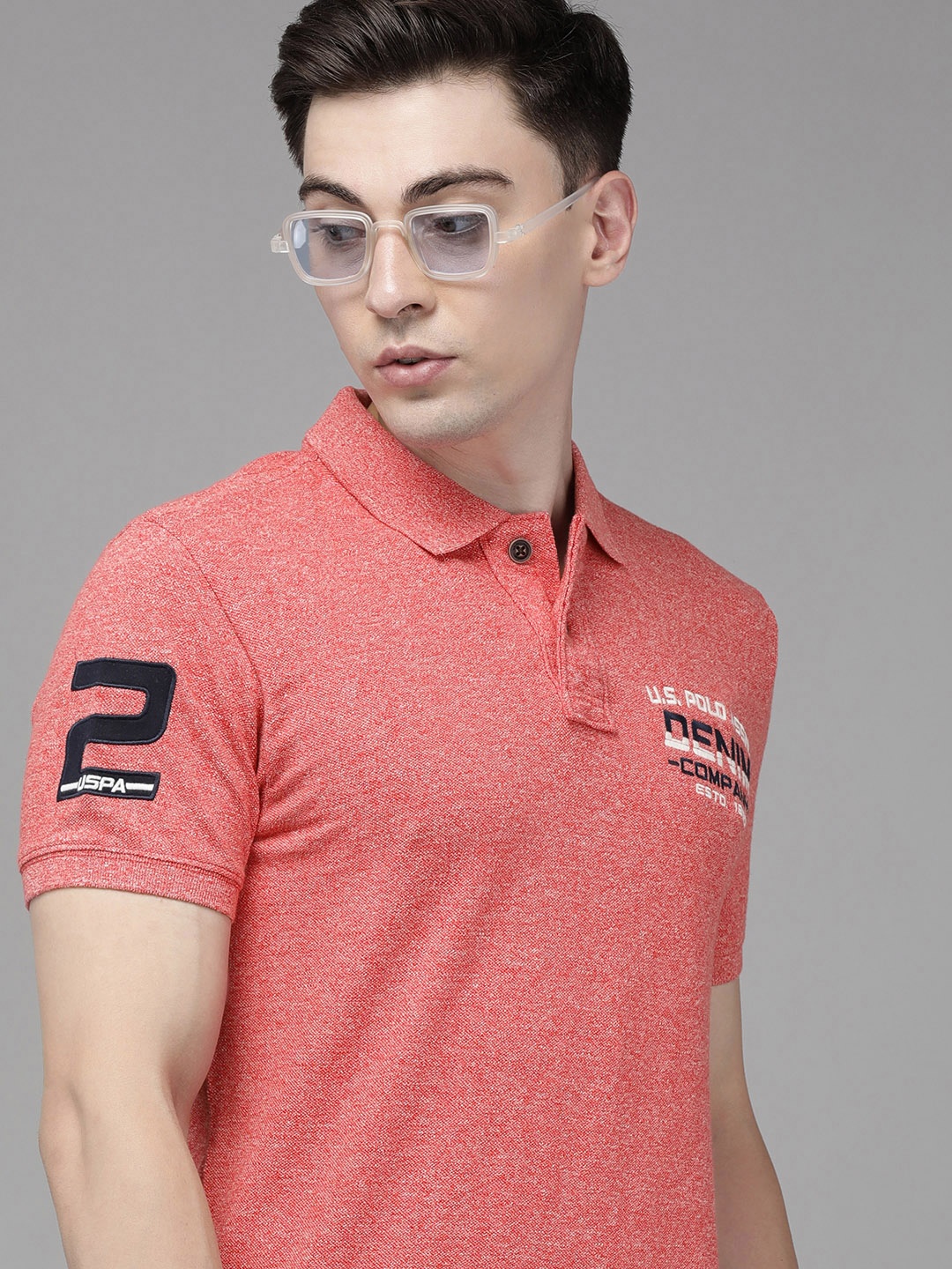 U.S. Polo Assn. Denim Co. Men Red Solid Brand Logo Embroidered T-shirt