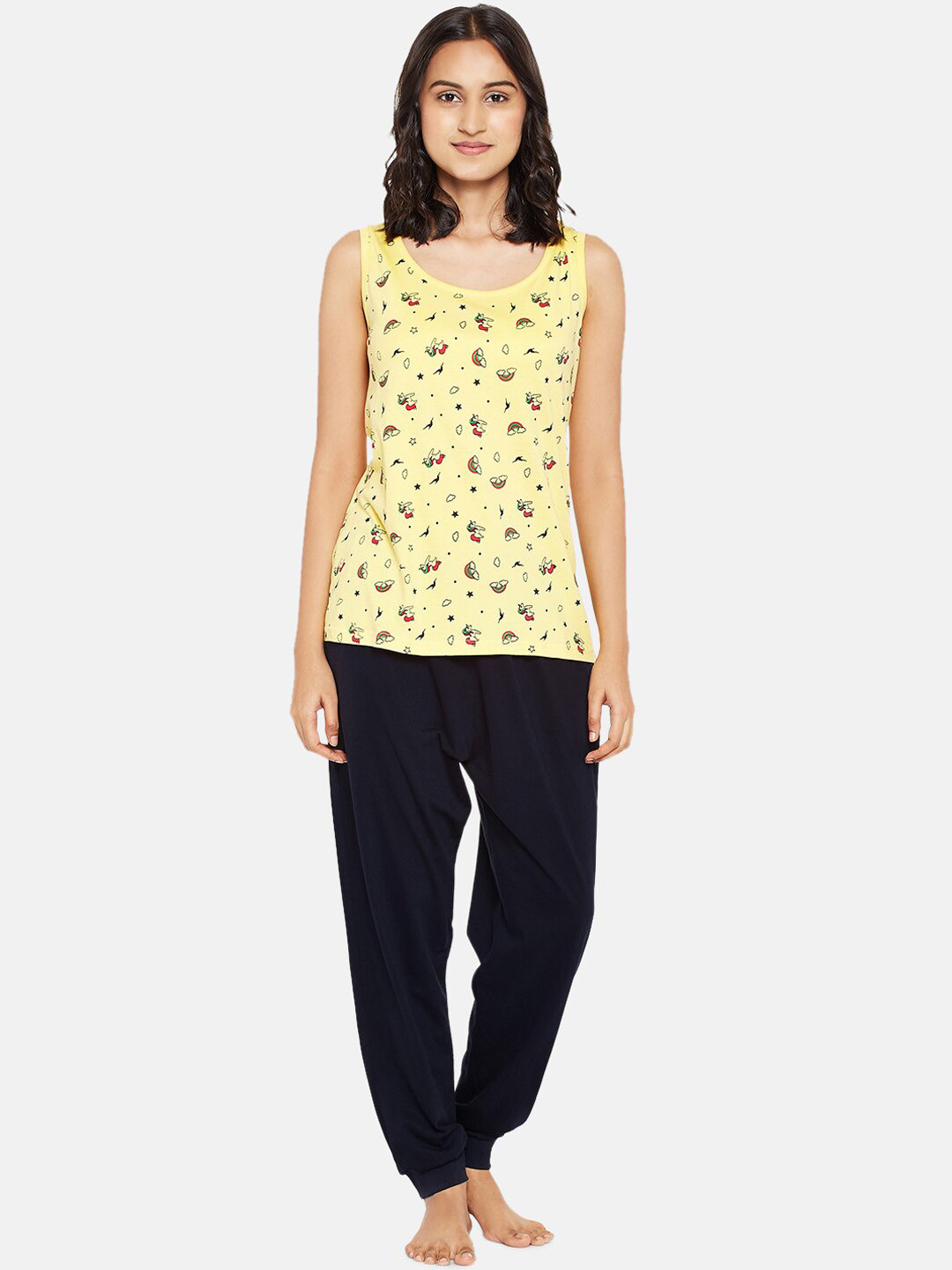 People Women Yellow & Navy Blue Printed T-Shirt & Pyjama Night suit
People Women Yellow & Navy Blue Printed T-Shirt & Pyjama Night suit