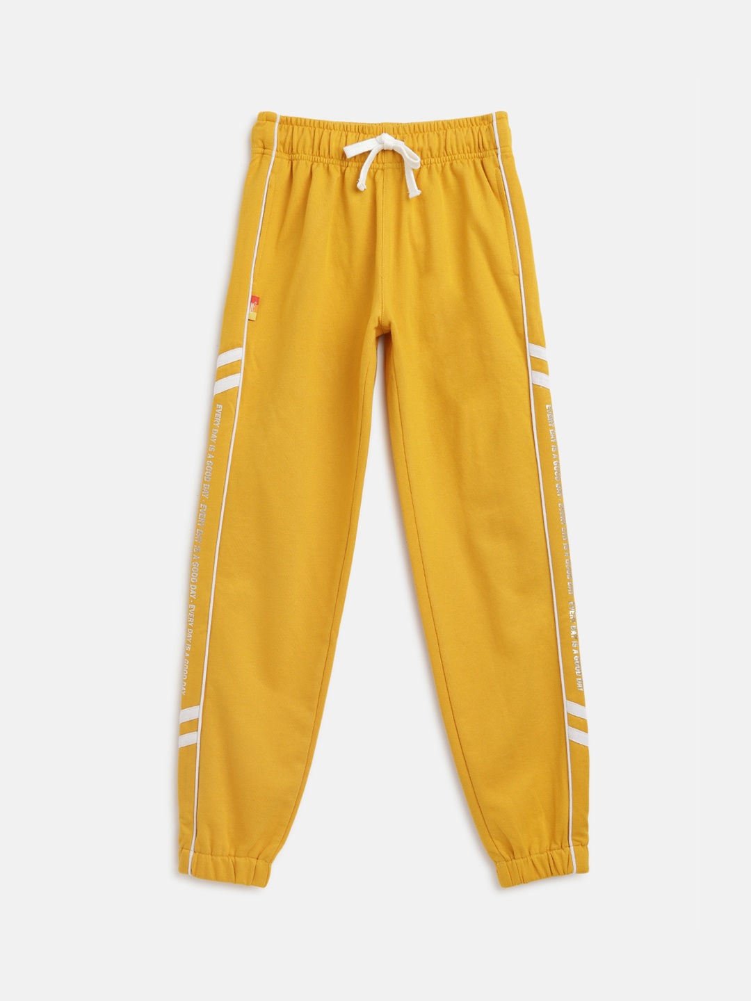 Lil Tomatoes Girls Mustard Yellow & White Solid Pure Cotton Straight-Fit Joggers
Lil Tomatoes Girls Mustard Yellow & White Solid Pure Cotton Straight-Fit Joggers