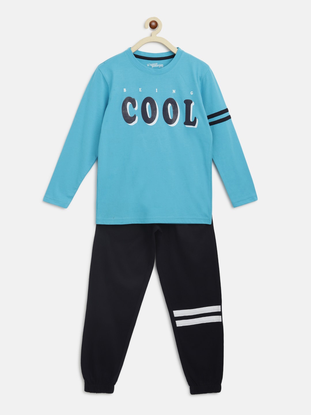 Lil Tomatoes Boys Turquoise Blue & Black Printed Night suit