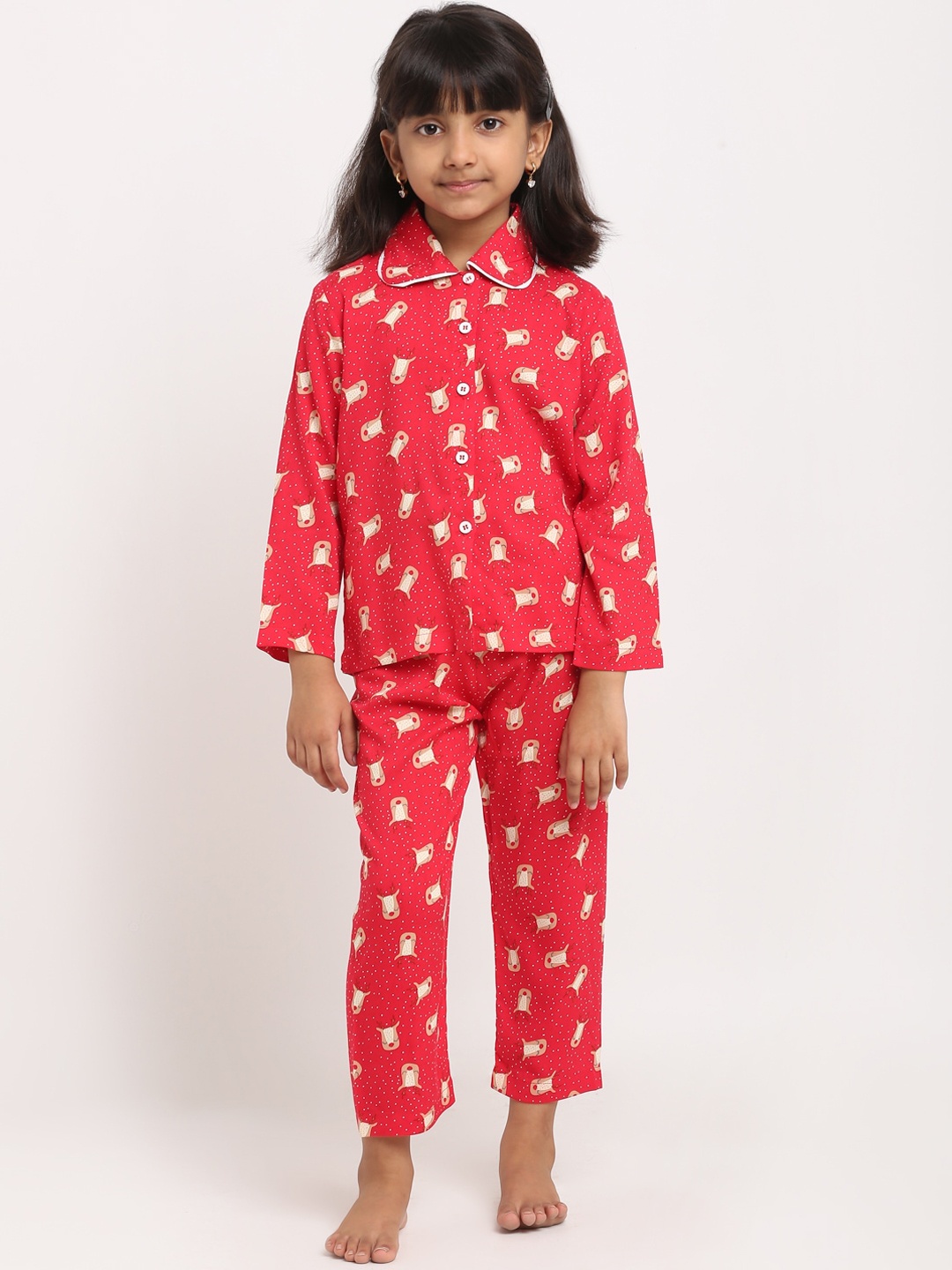 Superminis Girls Red Printed Night Suit