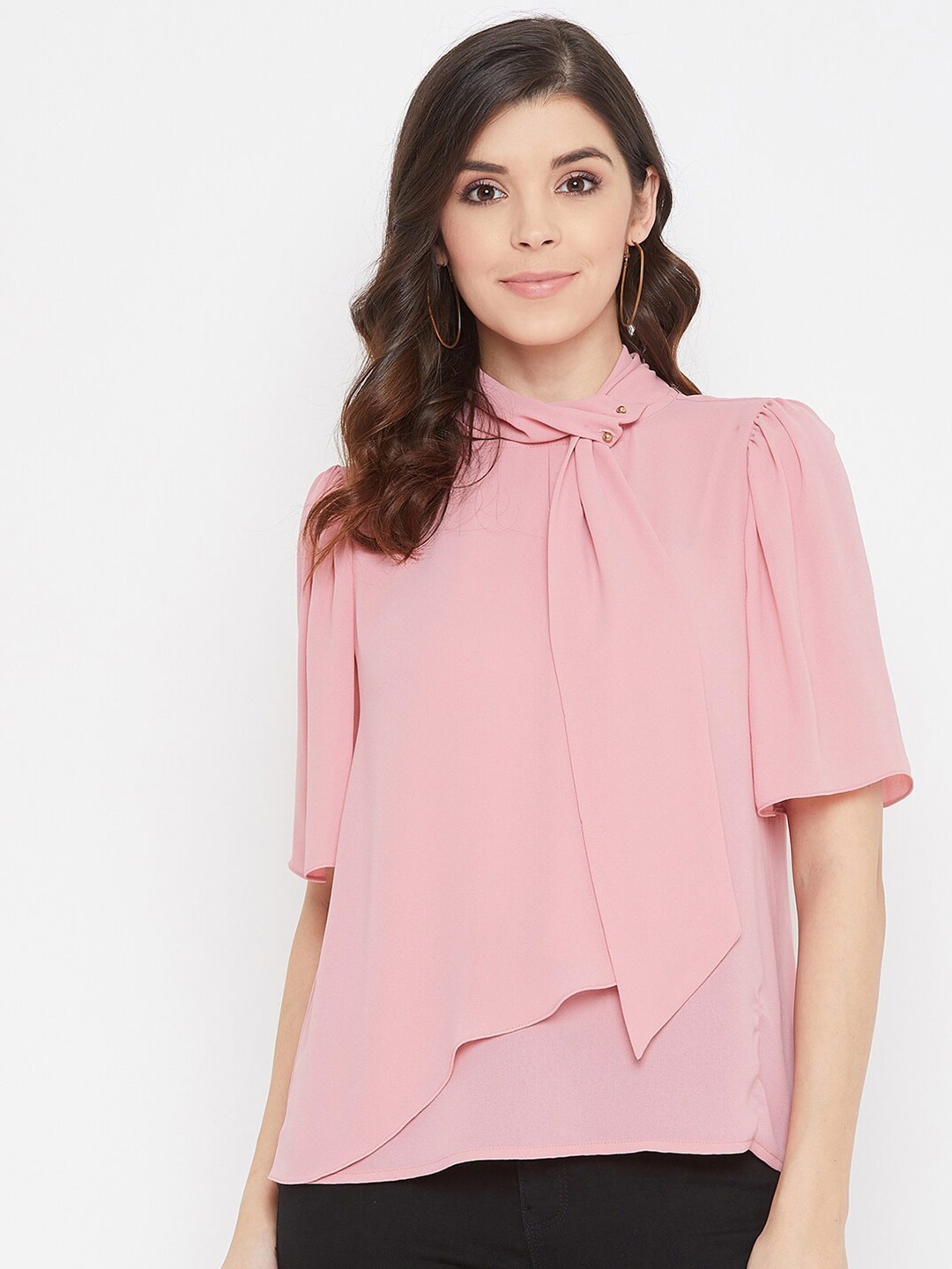 Madame Pink Tie-Up Neck Layered Top