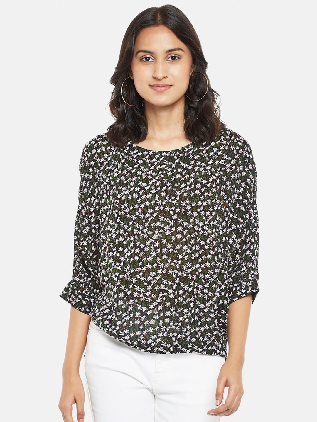 People Black & White Floral Regular Top