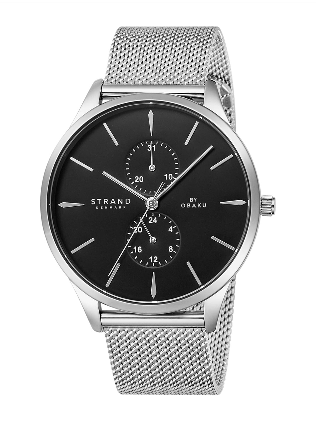 STRAND BY OBAKU Men Black Brass Embellished Dial & Silver Toned Straps Watch S703GMCBMC
STRAND BY OBAKU Men Black Brass Embellished Dial & Silver Toned Straps Watch S703GMCBMC