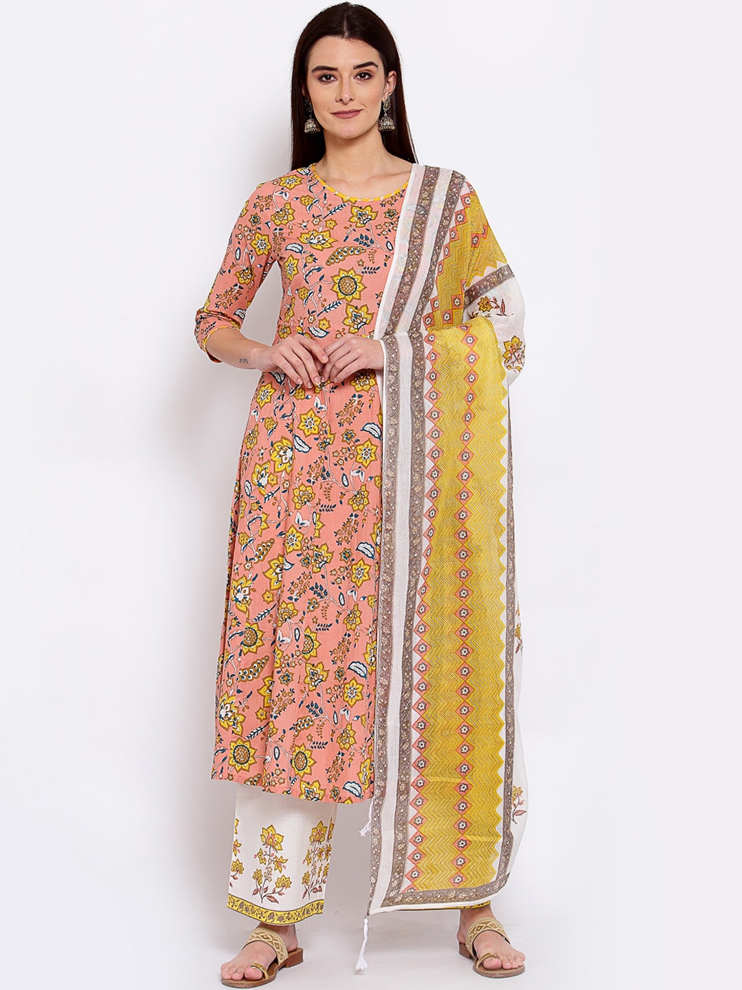 Yuris Women Peach-Coloured Floral Printed Regular Pure Cotton Kurta with Palazzos & With Dupatta
Yuris Women Peach-Coloured Floral Printed Regular Pure Cotton Kurta with Palazzos & With Dupatta