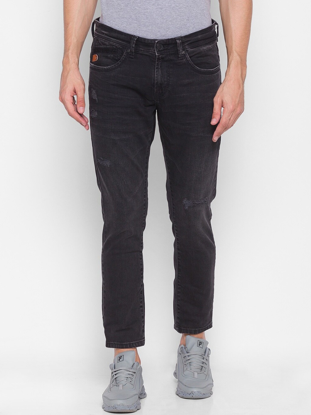 SPYKAR Men Black Slim Fit Low Distress Light Fade Jeans