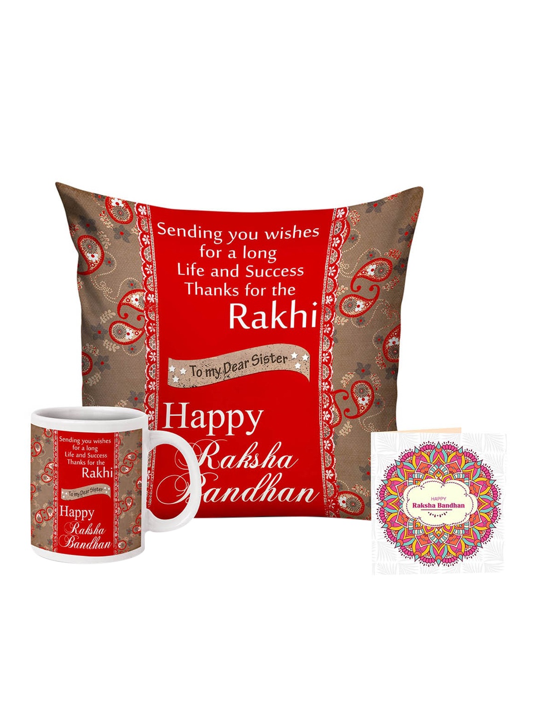 TIED RIBBONS Muliticolored Printed Cushion with Mug & Card Rakhi Gift for Sister, Multi
TIED RIBBONS Muliticolored Printed Cushion with Mug & Card Rakhi Gift for Sister, Multi