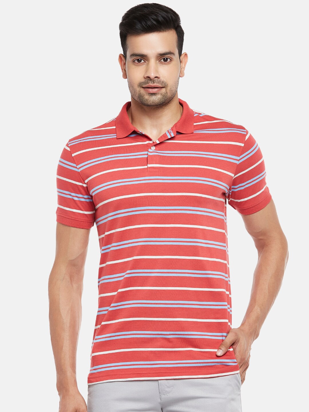 BYFORD by Pantaloons Men Coral Red Blue Striped Cotton Polo Collar Slim Fit Pure Cotton T-shirt
BYFORD by Pantaloons Men Coral Red Blue Striped Cotton Polo Collar Slim Fit Pure Cotton T-shirt