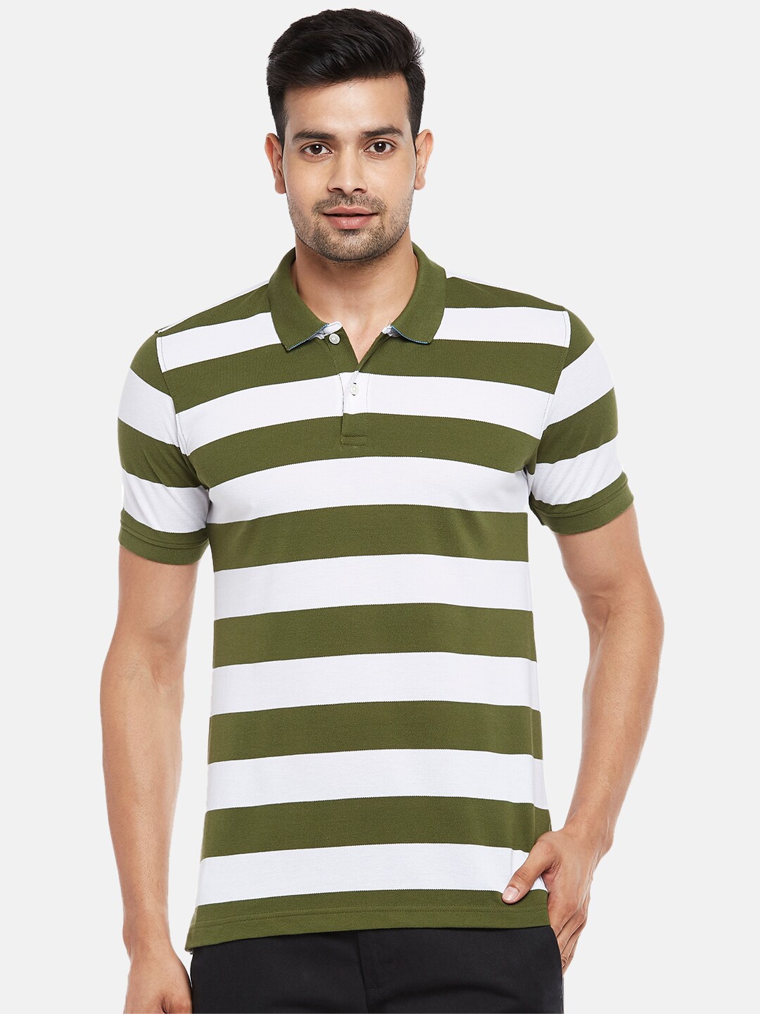 BYFORD by Pantaloons Men Olive Green White Striped Polo Collar Slim Fit Pure Cotton T-shirt
BYFORD by Pantaloons Men Olive Green White Striped Polo Collar Slim Fit Pure Cotton T-shirt