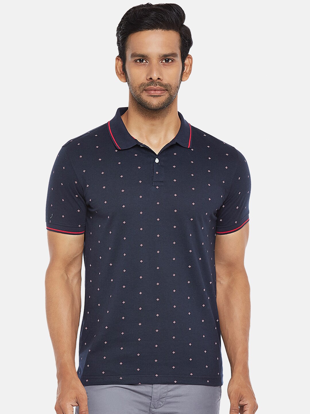 BYFORD by Pantaloons Men Navy Blue Micro Ditsy Printed Polo Collar Slim Fit Pure Cotton T-shirt
BYFORD by Pantaloons Men Navy Blue Micro Ditsy Printed Polo Collar Slim Fit Pure Cotton T-shirt