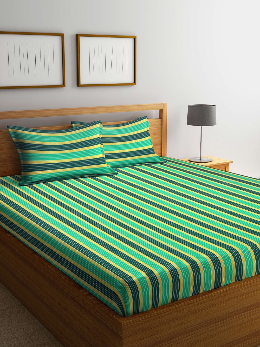 Arrabi Green & Yellow Striped 300 TC Cotton King Bedsheet With 2 Pillow Covers
Arrabi Green & Yellow Striped 300 TC Cotton King Bedsheet With 2 Pillow Covers