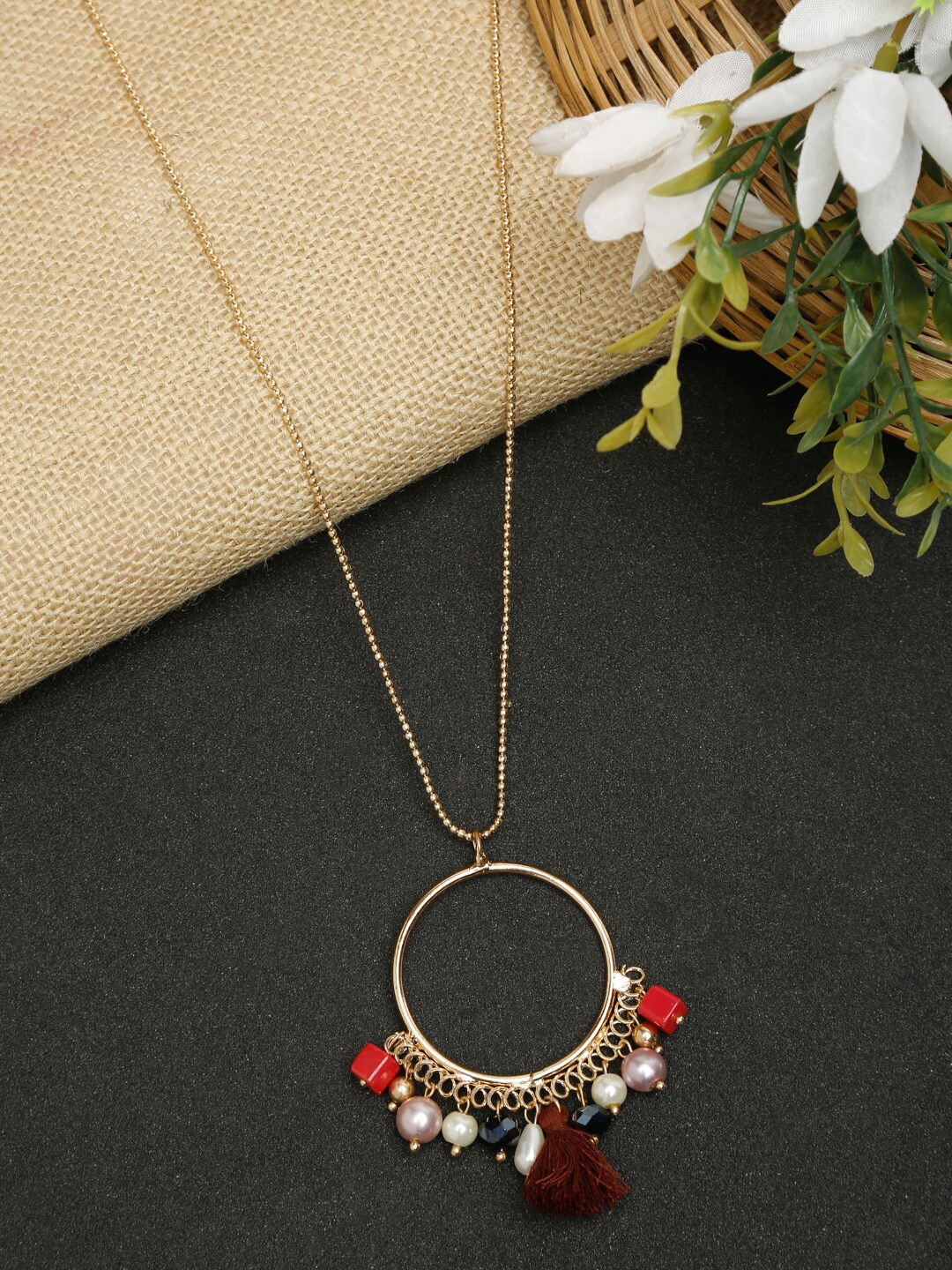 NEUDIS Women Gold & Red Gold-Plated Tasseled Contemporary Handcrafted Pendant & Chain
NEUDIS Women Gold & Red Gold-Plated Tasseled Contemporary Handcrafted Pendant & Chain