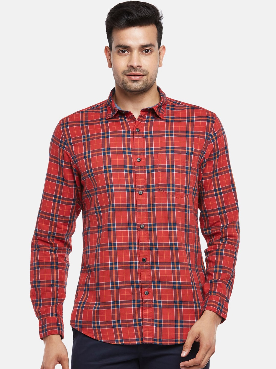 BYFORD by Pantaloons Men Rust & Blue Slim Fit Tartan Checks Opaque Cotton Casual Shirt
BYFORD by Pantaloons Men Rust & Blue Slim Fit Tartan Checks Opaque Cotton Casual Shirt