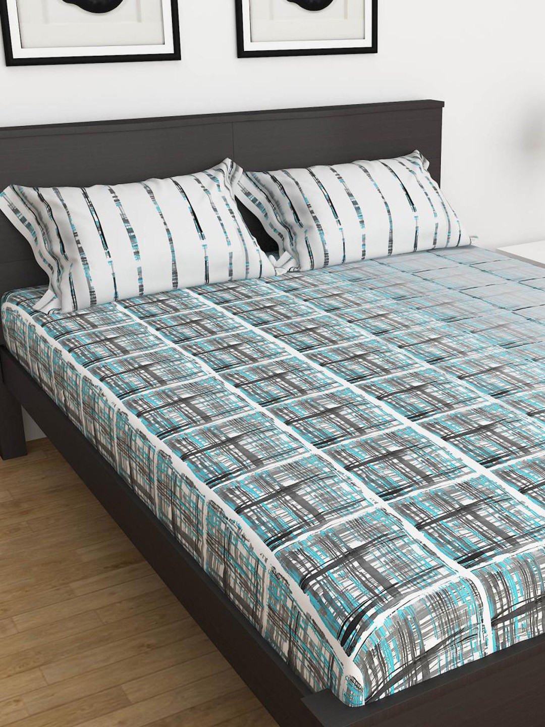 Home Centre White & Grey 3 King Bedsheet with Pillow Covers 
Home Centre White & Grey 3 King Bedsheet with Pillow Covers