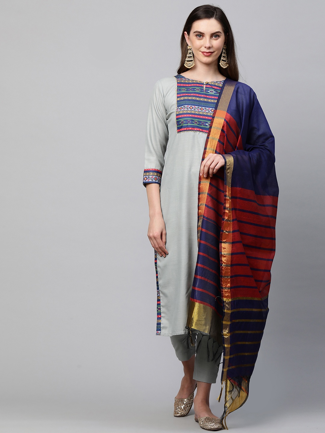 GoSriKi Women Grey Ethnic Motifs Printed Pure Cotton Kurta with Trousers & With Dupatta
GoSriKi Women Grey Ethnic Motifs Printed Pure Cotton Kurta with Trousers & With Dupatta