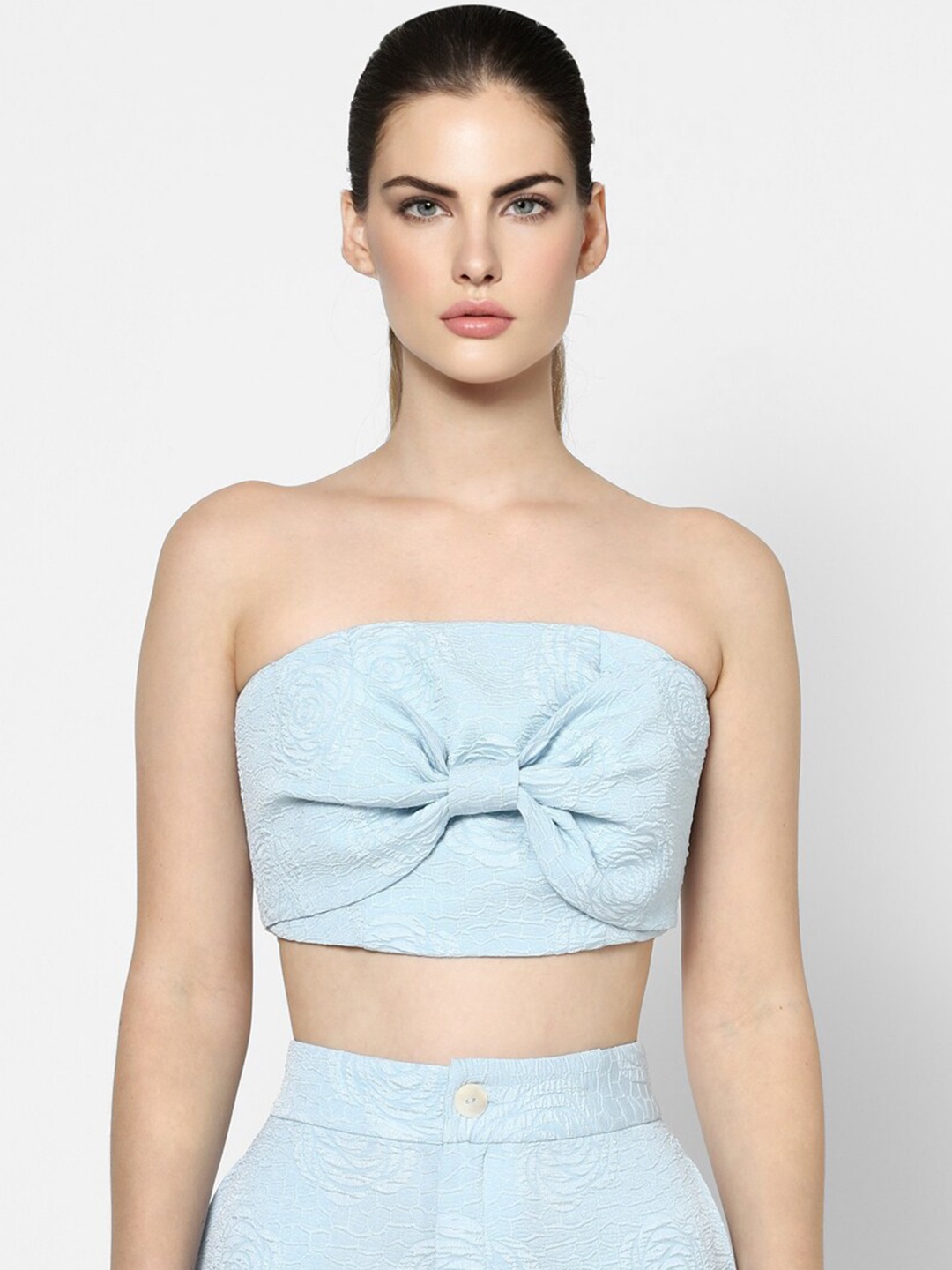ONLY Blue Tube Self Design Crop Top