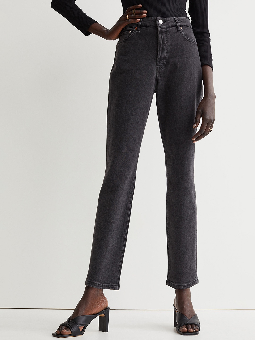 H&M Women Black Mom High Ankle Jeans