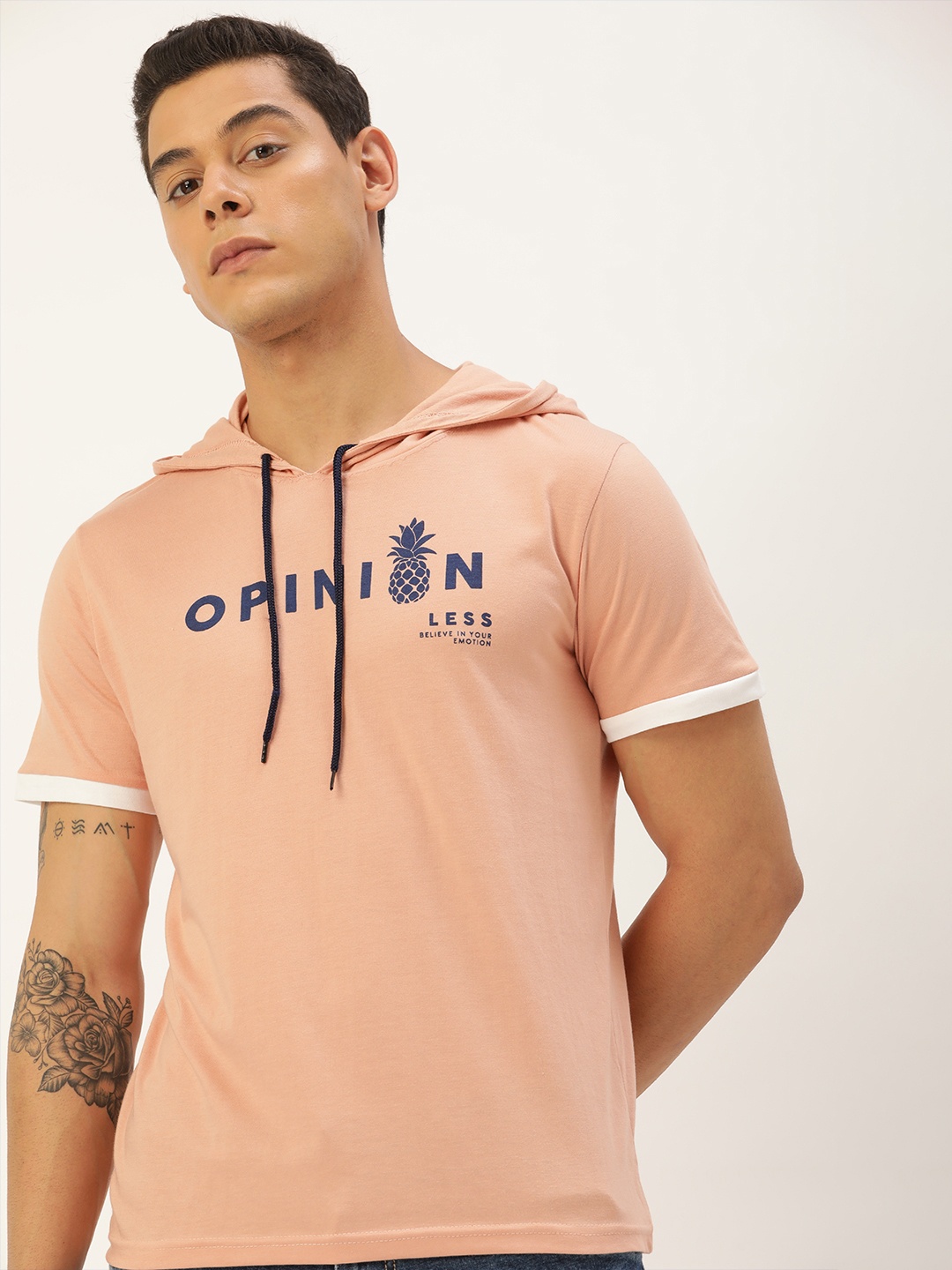 SINGLE Men Peach Pink Typography Print Hooded Regular Sleeves Pure Cotton Slim Fit T-shirt
SINGLE Men Peach Pink Typography Print Hooded Regular Sleeves Pure Cotton Slim Fit T-shirt