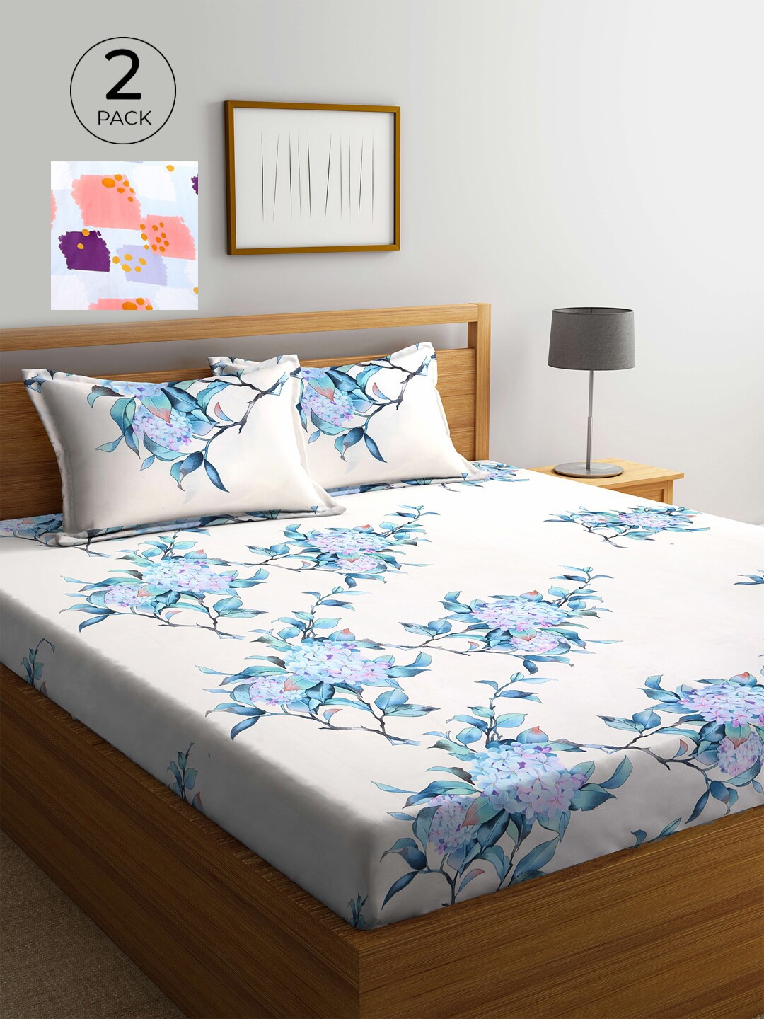 KLOTTHE White & Blue Floral 210 TC Polycotton 2 Double Bedsheet with 4 Pillow Covers, Multi
KLOTTHE White & Blue Floral 210 TC Polycotton 2 Double Bedsheet with 4 Pillow Covers, Multi