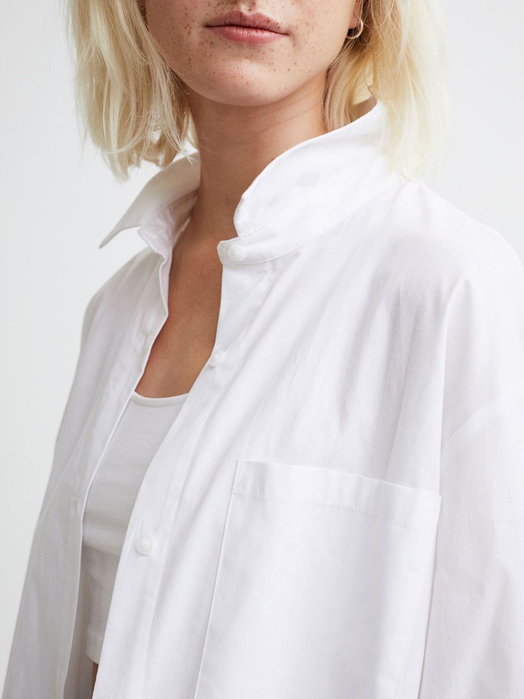 H&M Women White Oversized Cotton Shirt
