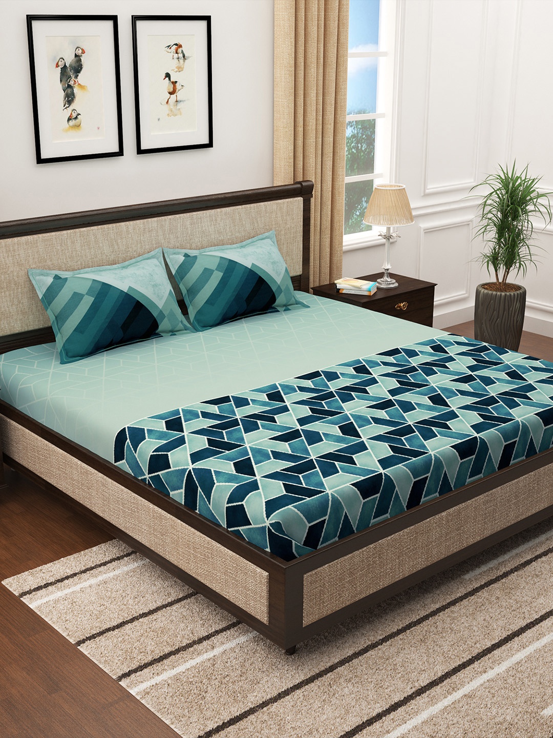 Story@home Teal Blue Geometric 300 TC Cotton Sateen King Bedsheet with 2 Pillow Covers
Story@home Teal Blue Geometric 300 TC Cotton Sateen King Bedsheet with 2 Pillow Covers