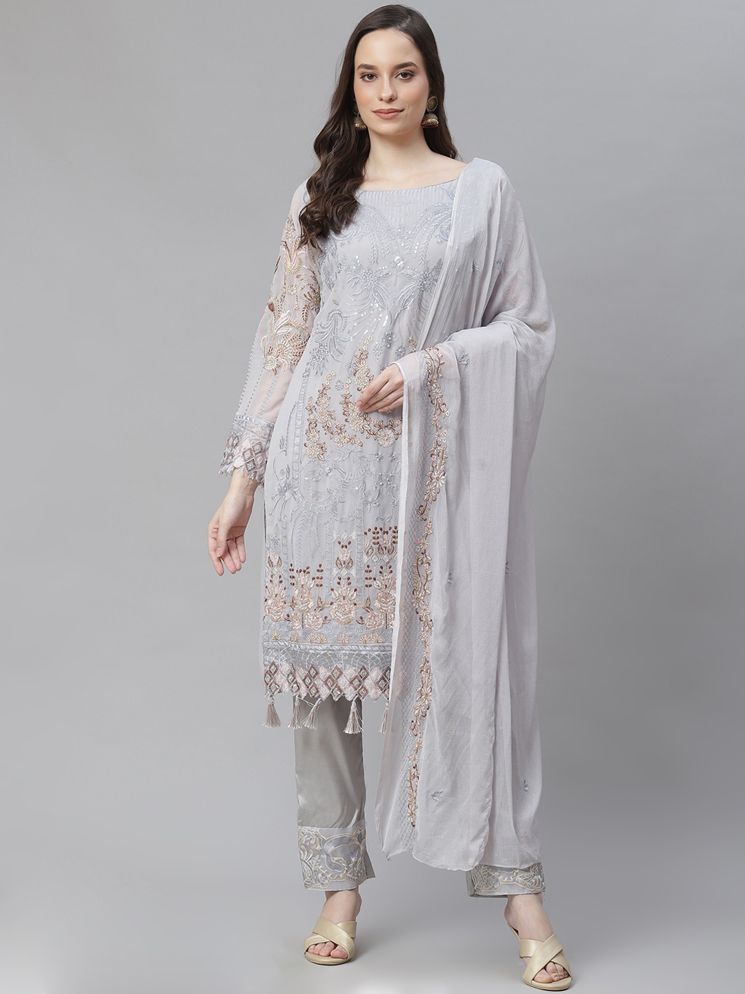 Readiprint Fashions Grey Embroidered Unstitched Dress Material
