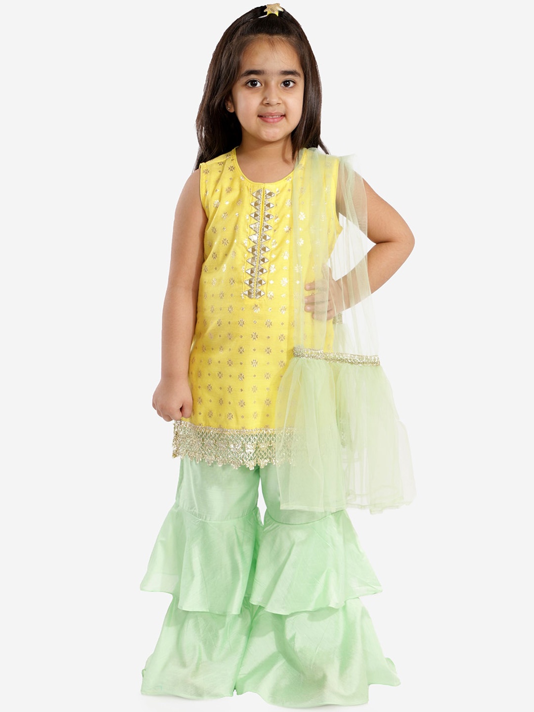 LIL DRAMA Girls Yellow Ethnic Motifs Embroidered Regular Kurti with Sharara & With Dupatta
LIL DRAMA Girls Yellow Ethnic Motifs Embroidered Regular Kurti with Sharara & With Dupatta