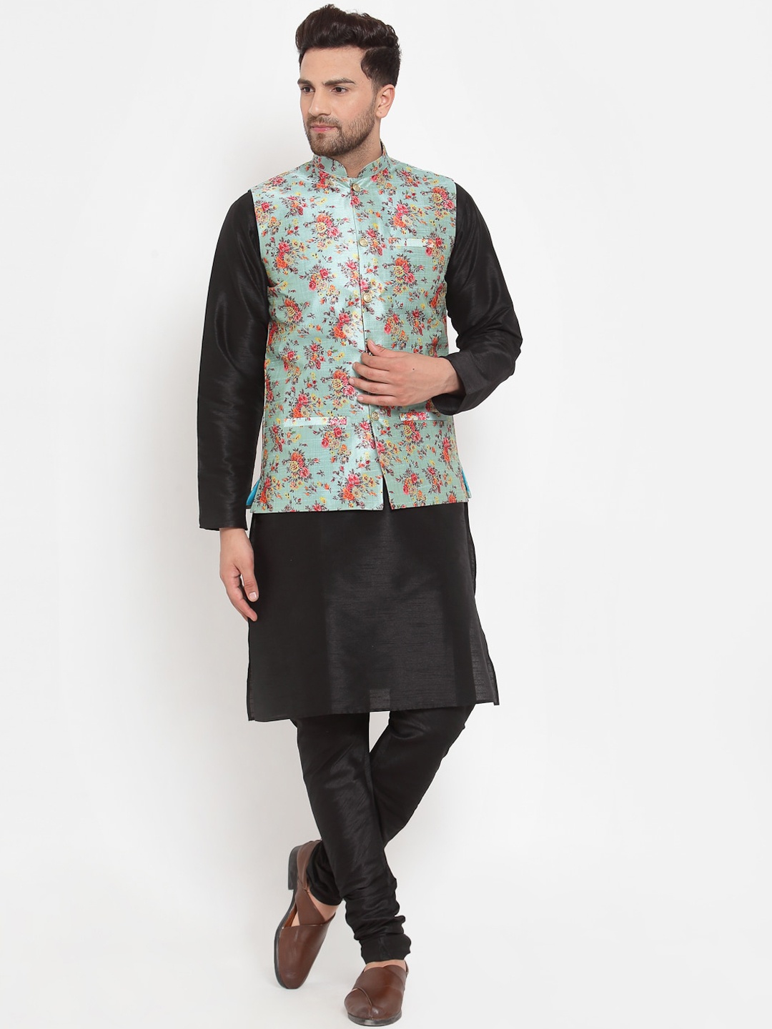 KRAFT INDIA Men Regular Dupion Silk Kurta with Churidar & Printed Nehru Jacket, Black
KRAFT INDIA Men Regular Dupion Silk Kurta with Churidar & Printed Nehru Jacket, Black