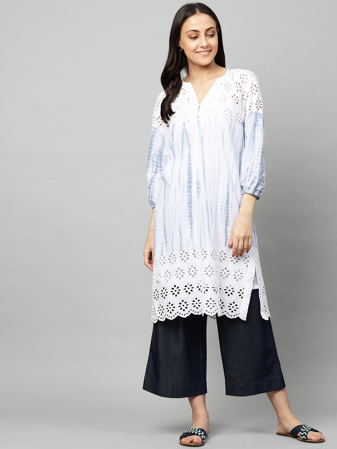 Modern Indian by CHEMISTRY Women White Tie Dye Schiffli Regular Pure Cotton Kurta Set
Modern Indian by CHEMISTRY Women White Tie Dye Schiffli Regular Pure Cotton Kurta Set
